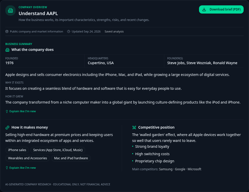 Insight Helix Company Overview showing business research, strengths, risks, and recent changes